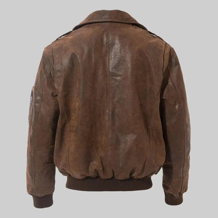 Men's MA-2 Brown Leather Bomber Flight Jacket