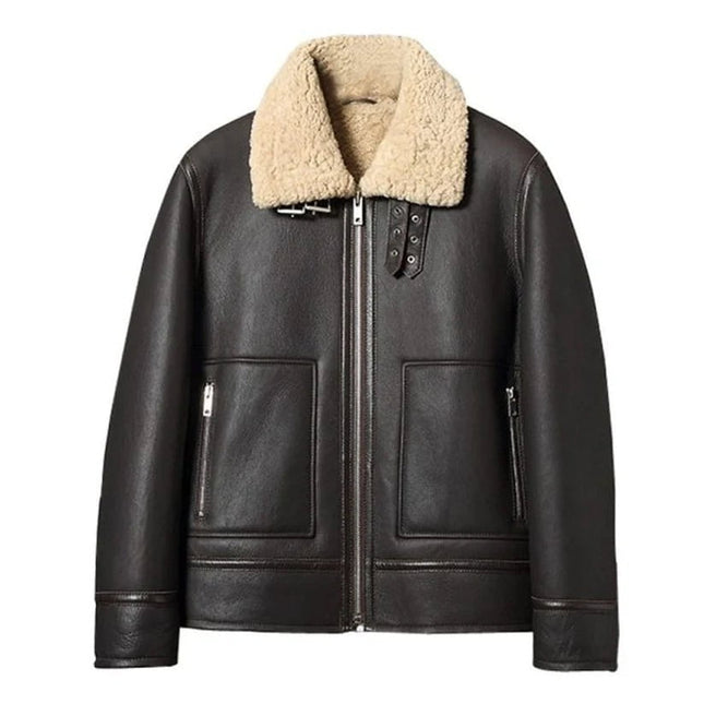 Black Leather RAF Aviator Shearling Jacket Men's