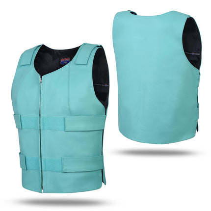 Women's SWAT Tactical Style Turquoise Leather Biker Vest