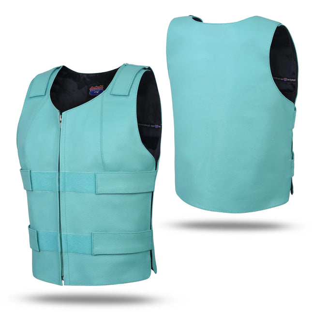 Women's SWAT Tactical Style Turquoise Leather Biker Vest