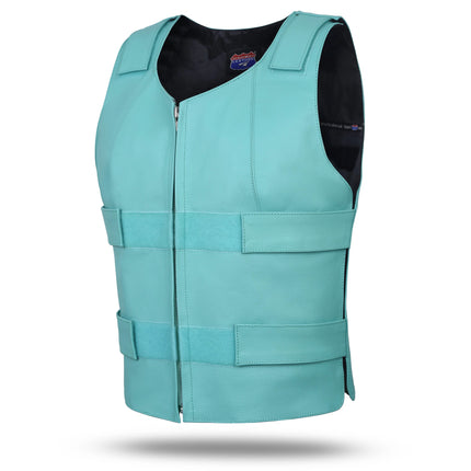 Women's SWAT Tactical Style Turquoise Leather Biker Vest