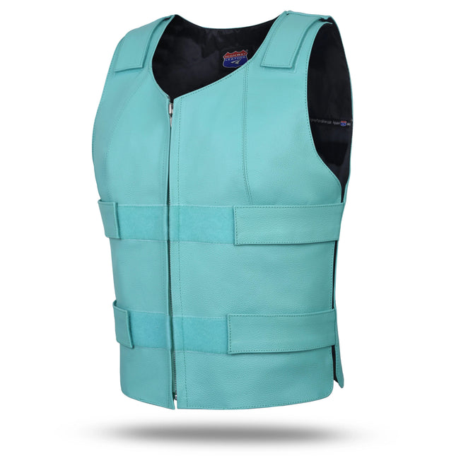 Women's SWAT Tactical Style Turquoise Leather Biker Vest