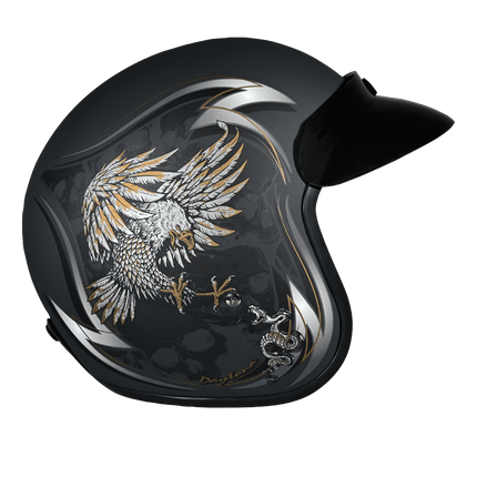 DOT Approved Daytona Cruiser Open Face Motorcycle Helmet - Men, Women & Youth - With Visor & Graphics - W/ Wild Soul
