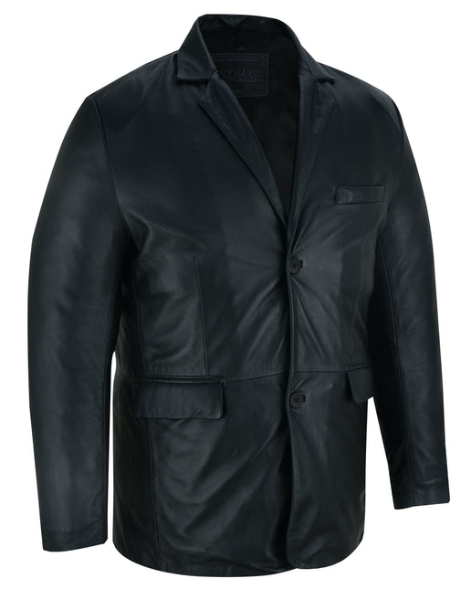 Retro Trim Men's Black Sheep Skin Leather Blazer