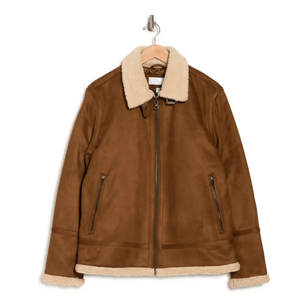 Brown Leather Suede Shearling Jacket Mens