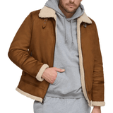 Brown Leather Suede Shearling Jacket Mens