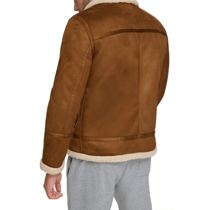 Brown Leather Suede Shearling Jacket Mens