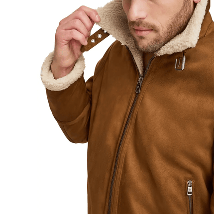 Brown Leather Suede Shearling Jacket Mens