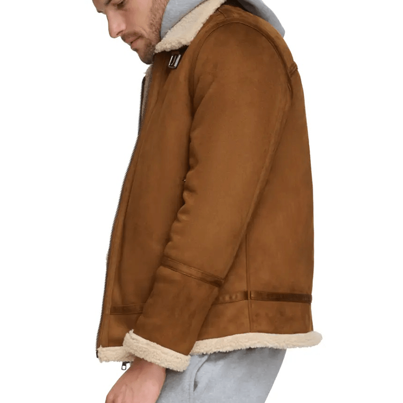 Brown Leather Suede Shearling Jacket Mens