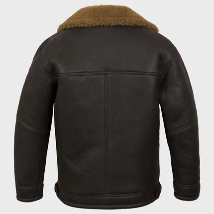 Men's Asymmetrical Zipper Shearling Leather Jacket w/ Brown Fur