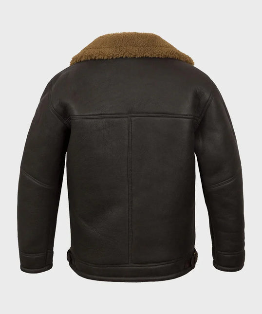 Men's Asymmetrical Zipper Shearling Leather Jacket w/ Brown Fur