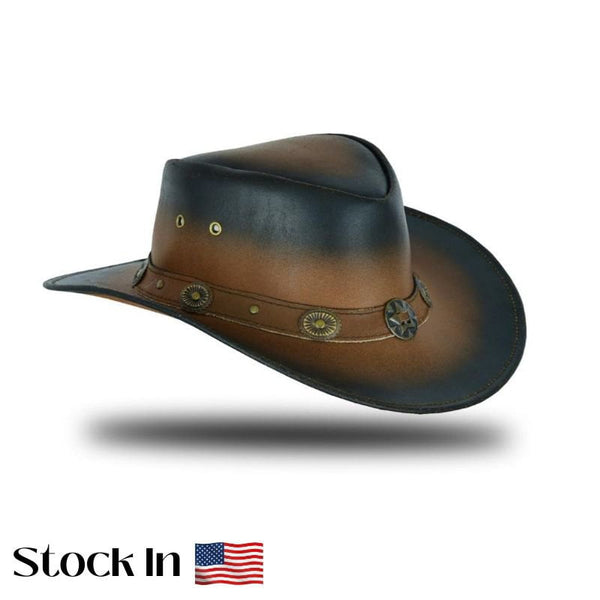 Large Brim Dual Tone Genuine Cow Leather Fancy Unisex Cowboy Hat