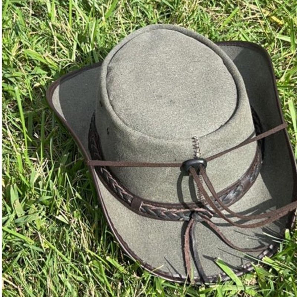 Western Denim Cowboy Hat With Braided Leather Hat Band