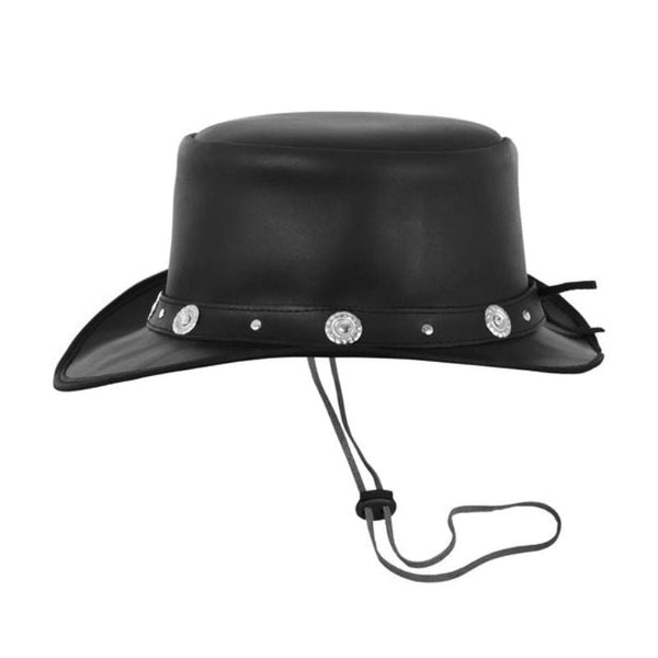 Western Style Black 100% Genuine Leather Fancy Unisex Top Hat