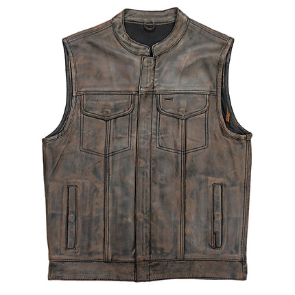 Hot Leathers Men's Distressed Brown Conceal Carry Club Style Biker Vest
