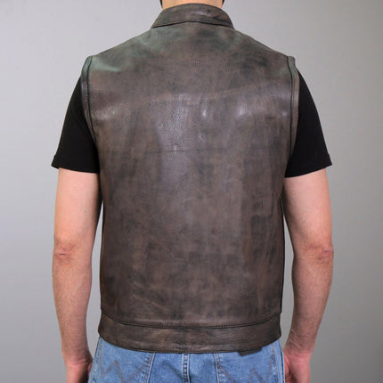 Hot Leathers Men's Distressed Brown Conceal Carry Club Style Biker Vest