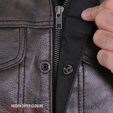 Hot Leathers Men's Distressed Brown Conceal Carry Club Style Biker Vest