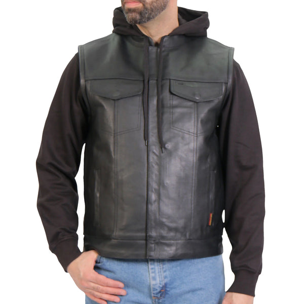 Hot Leathers 2 in 1 Conceal Carry Biker Vest With Hoodie