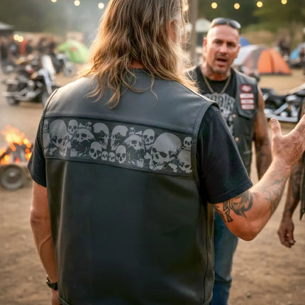 Hot Leathers VSM2003 Men's Black 'Ancient Skulls' Motorcycle Club style Conceal and Carry Leather Biker Vest