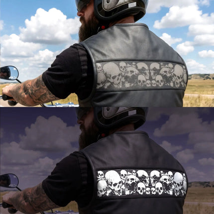 Hot Leathers VSM2003 Men's Black 'Ancient Skulls' Motorcycle Club style Conceal and Carry Leather Biker Vest