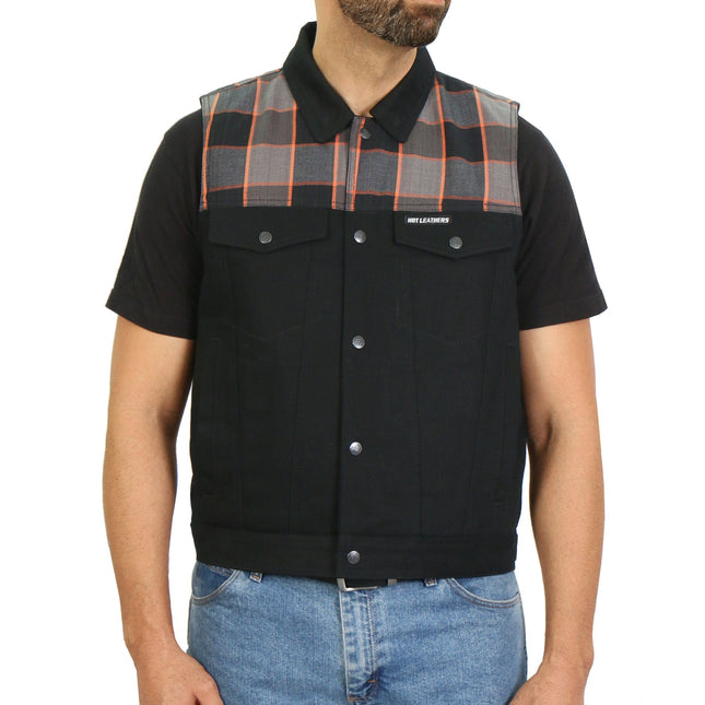 Hot Leathers Mens Denim and Flannel Conceal Carry Vest