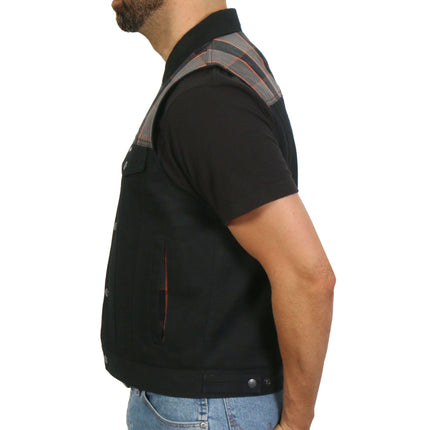 Hot Leathers Mens Denim and Flannel Conceal Carry Vest