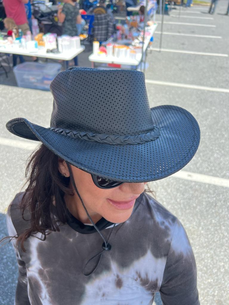 Crushable Genuine Perforated Leather Black Cowboy Hat