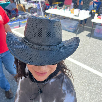 Crushable Genuine Perforated Leather Black Cowboy Hat