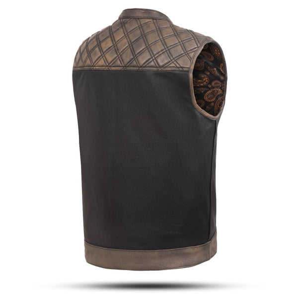 Brown Leather Diamond Stitch Motorcycle Vest