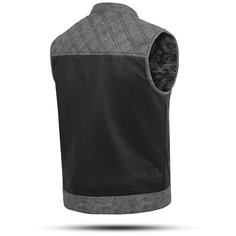 Black Suede Leather Diamond Stitch Motorcycle Vest MARA Leather