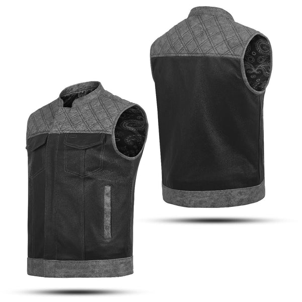 Black Suede Leather Diamond Stitch Motorcycle Vest