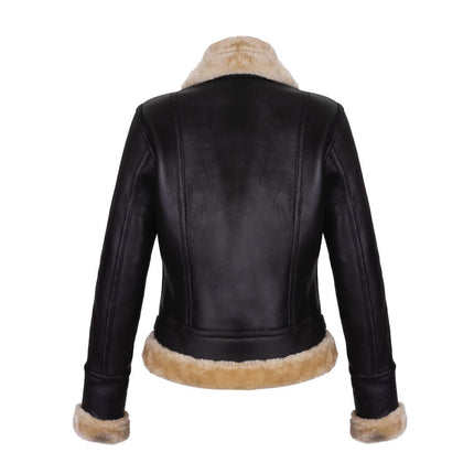 Womens B3 Bomber Coat RAF Aviator Black Shearling Leather Jacket