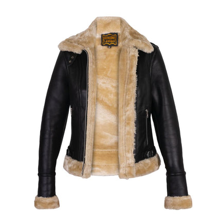 Womens B3 Bomber Coat RAF Aviator Black Shearling Leather Jacket