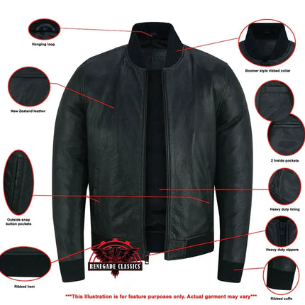 Stalwart Men's Fashion Black Leather Bomber Jacket