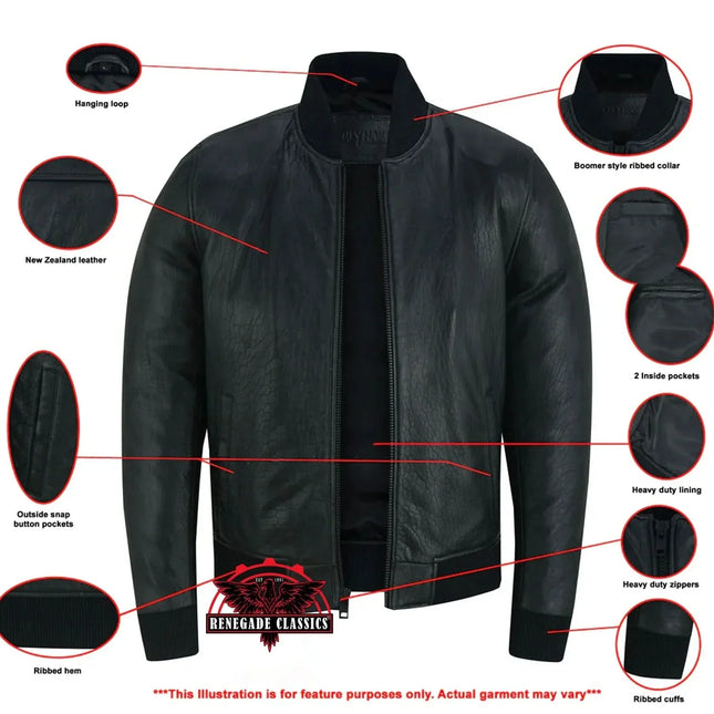 Stalwart Men's Fashion Black Leather Bomber Jacket