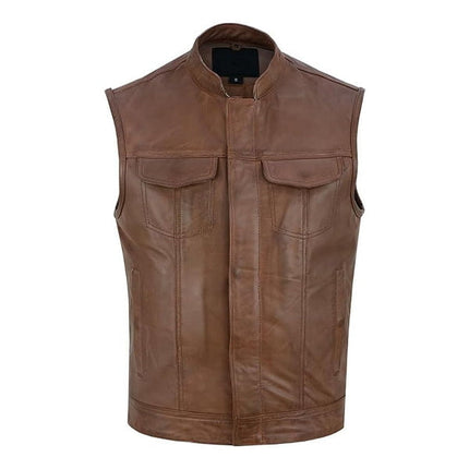 Men's Brown Leather SOA Anarchy Motorcycle Leather Vest