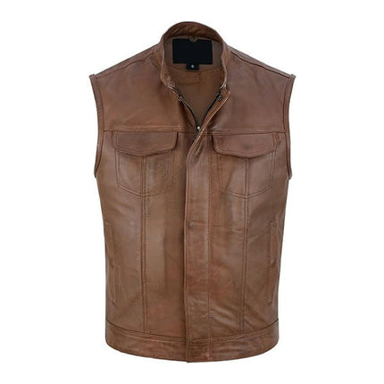 Men's Brown Leather SOA Anarchy Motorcycle Leather Vest