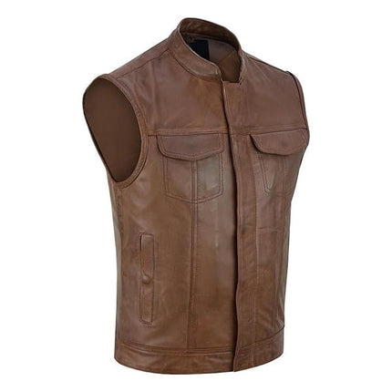 Men's Brown Leather SOA Anarchy Motorcycle Leather Vest
