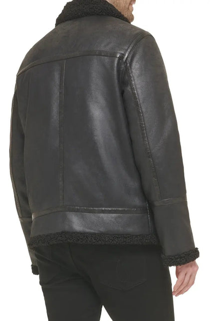 Men's Flight Aviator Leather Black Shearling Jacket