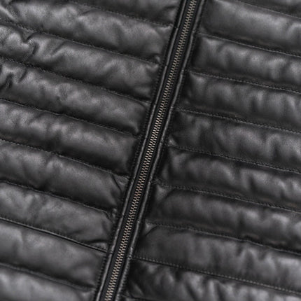 Men's Black Leather Quilted Down Puffer Leather Jacket