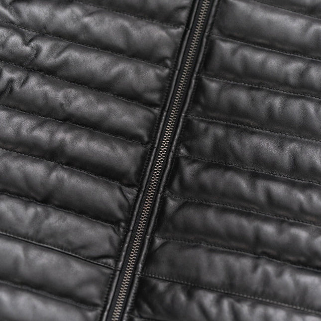 Men's Black Leather Quilted Down Puffer Leather Jacket