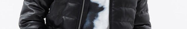 Mens Black Leather Puffer Jacket w/ Knitted Collar - MARA Leather