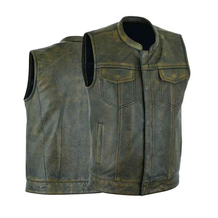 Men's Club Style Distressed Brown SOA Leather Vest