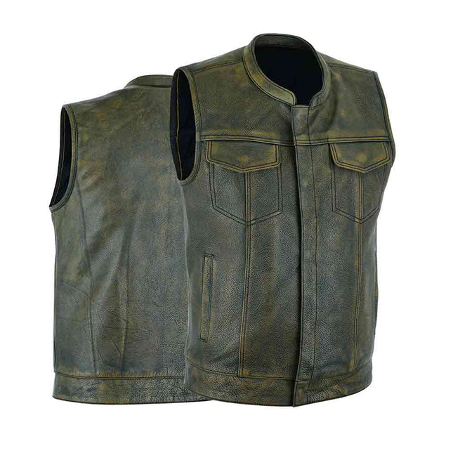 Men's Club Style Distressed Brown SOA Leather Vest