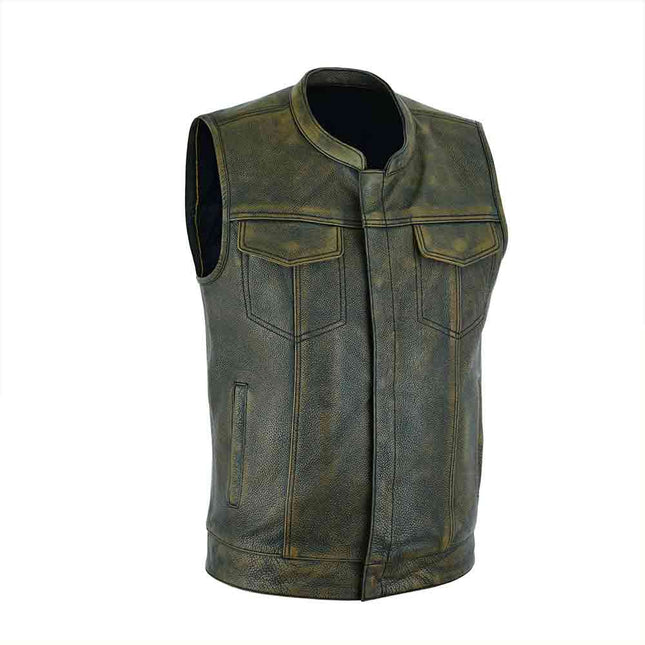 Men's Club Style Distressed Brown SOA Leather Vest