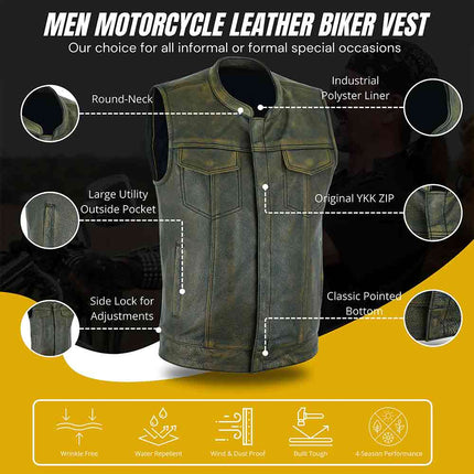 Men's Club Style Distressed Brown SOA Leather Vest