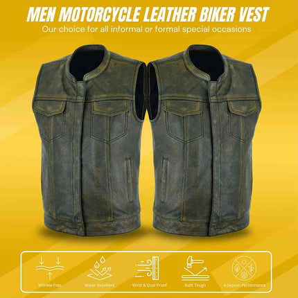 Men's Club Style Distressed Brown SOA Leather Vest