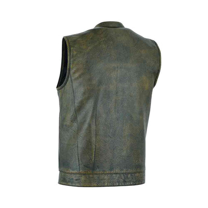 Men's Club Style Distressed Brown SOA Leather Vest