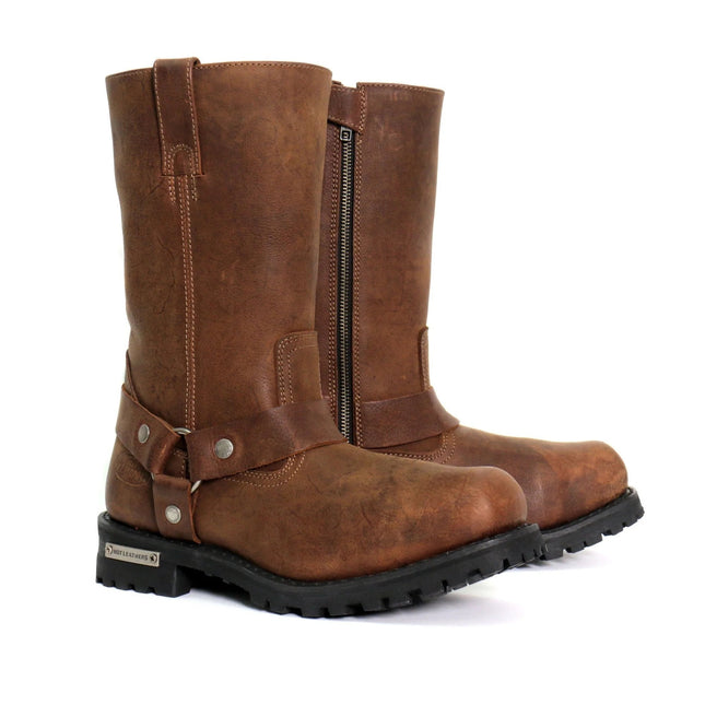 Hot Leathers Men's Rust Brown 11-Inch Biker Harness Boots
