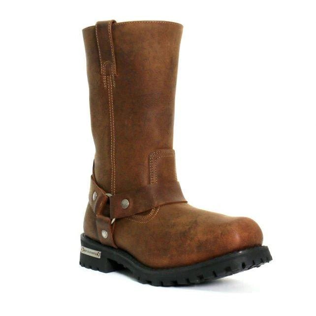 Hot Leathers Men's Rust Brown 11-Inch Biker Harness Boots